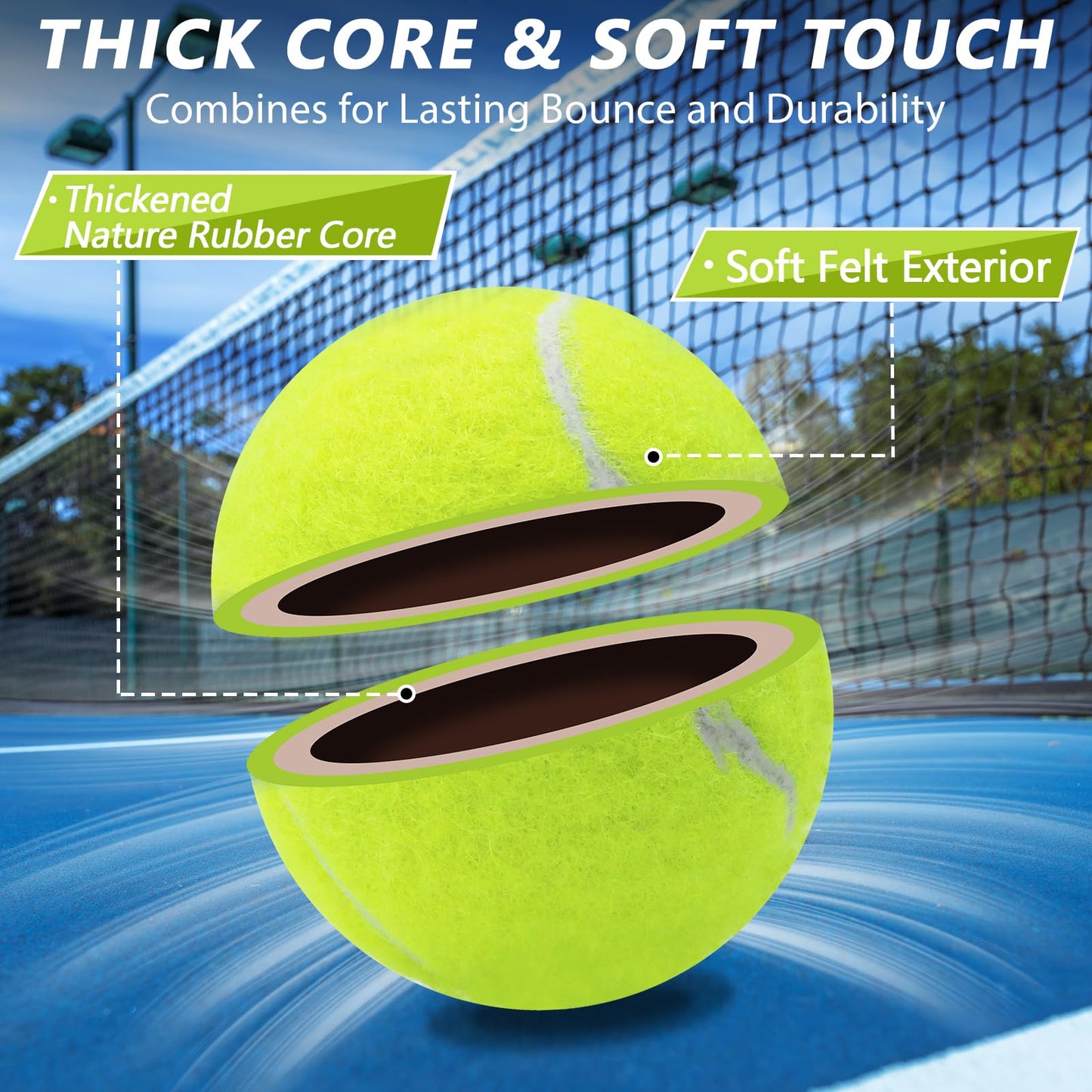 ZHUOKECE Tennis Balls, 18 Pack Training Tennis Balls Practice Balls with Mesh Bag for Easy Transport, Pet Dog Playing Balls, fit for Beginner Training Ball (Green)