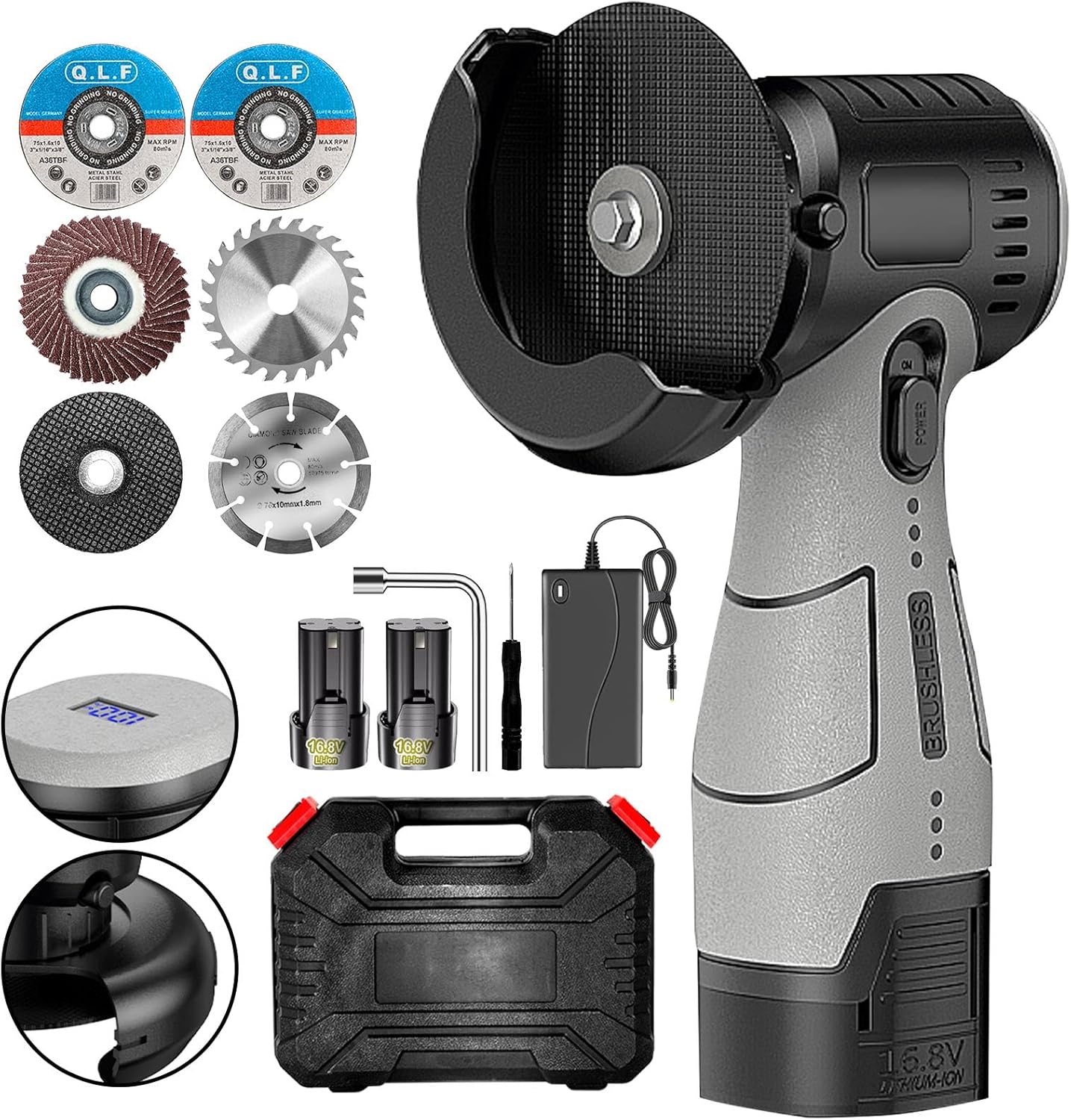 Mini Cordless Angle Grinder Kit - 19500 RPM Electric Tool with 2 Batteries & 5 Cutting Discs for Metal & Wood