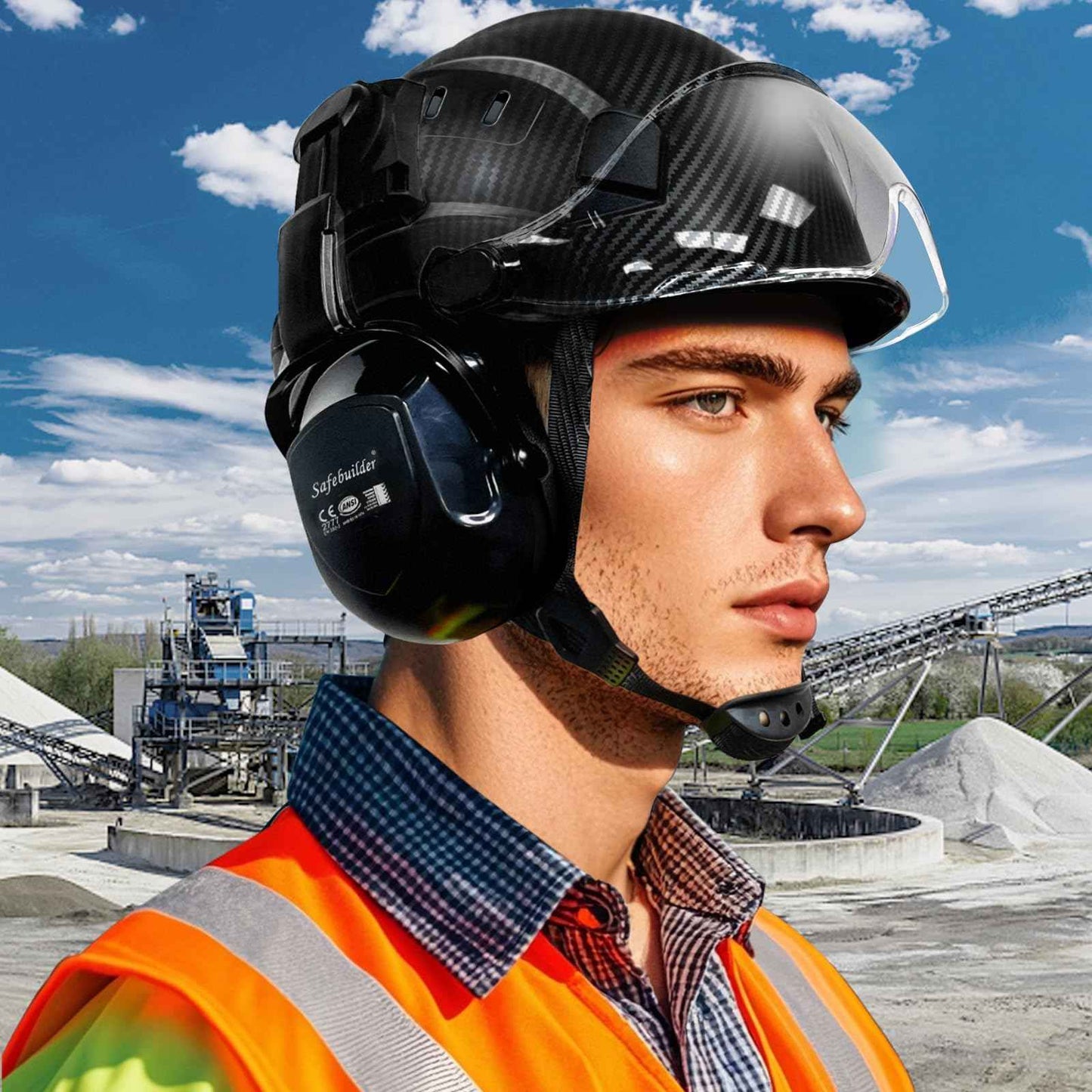 SAFEBUILDER 30dB Ear Muffs Hard Hats Type Safety Earmuffs For Safety Helmet Noise Cancelling Earmuffs Noise Reduction (Helmet Type Black 07E Ear Muffs)