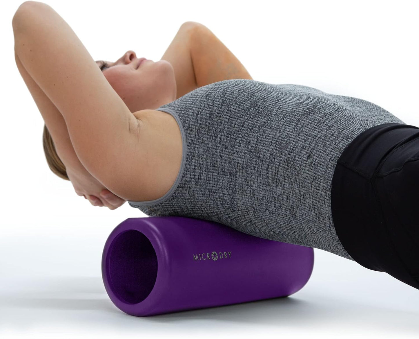 MICRODRY Deluxe Foam Back Roller - Deep Tissue Massage & Muscle Relief for Yoga | 13x5.3, Purple