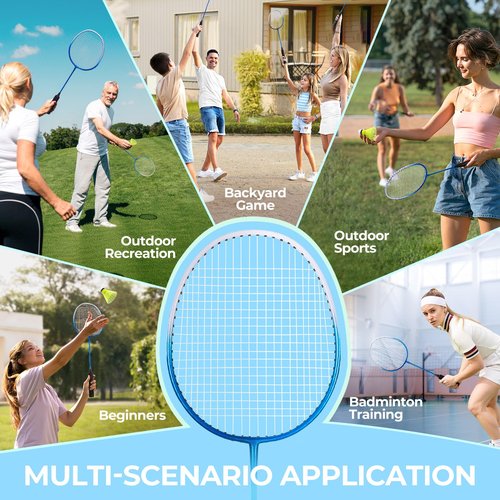 HIRALIY Badminton Rackets Set for Backyards, Badminton Set, Includ 4 Rackets, 12 Birdies, 1 Carrying Bag, 4 Grip Tapes, Outdoor Game for Adult Family Beginner (4 Player(4 Racket 12 Birdies))