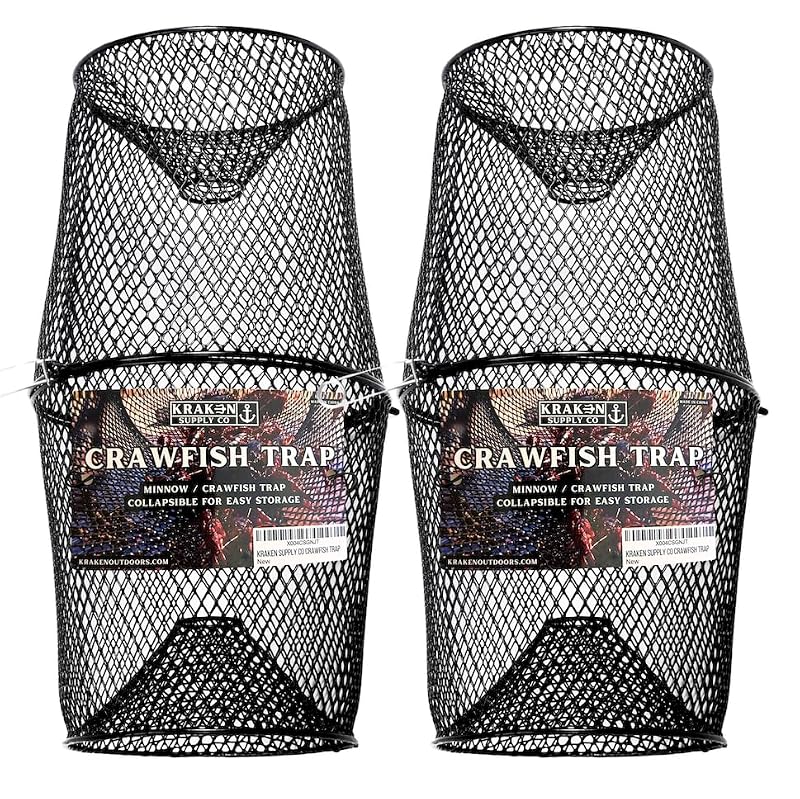 2 Pack Heavy Duty Crawfish Trap - Torpedo Steel Mesh Bait Trap with Clip