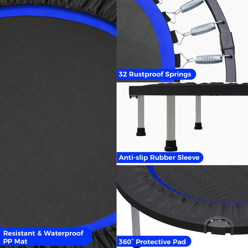 Wonlink 40" Rebounder Trampoline for Adults Mini Trampoline for Adults and Kids Exercise Rebounder with Bar Fitness Trampoline Indoor Height Adjustable Max Load 330lbs (Blue)