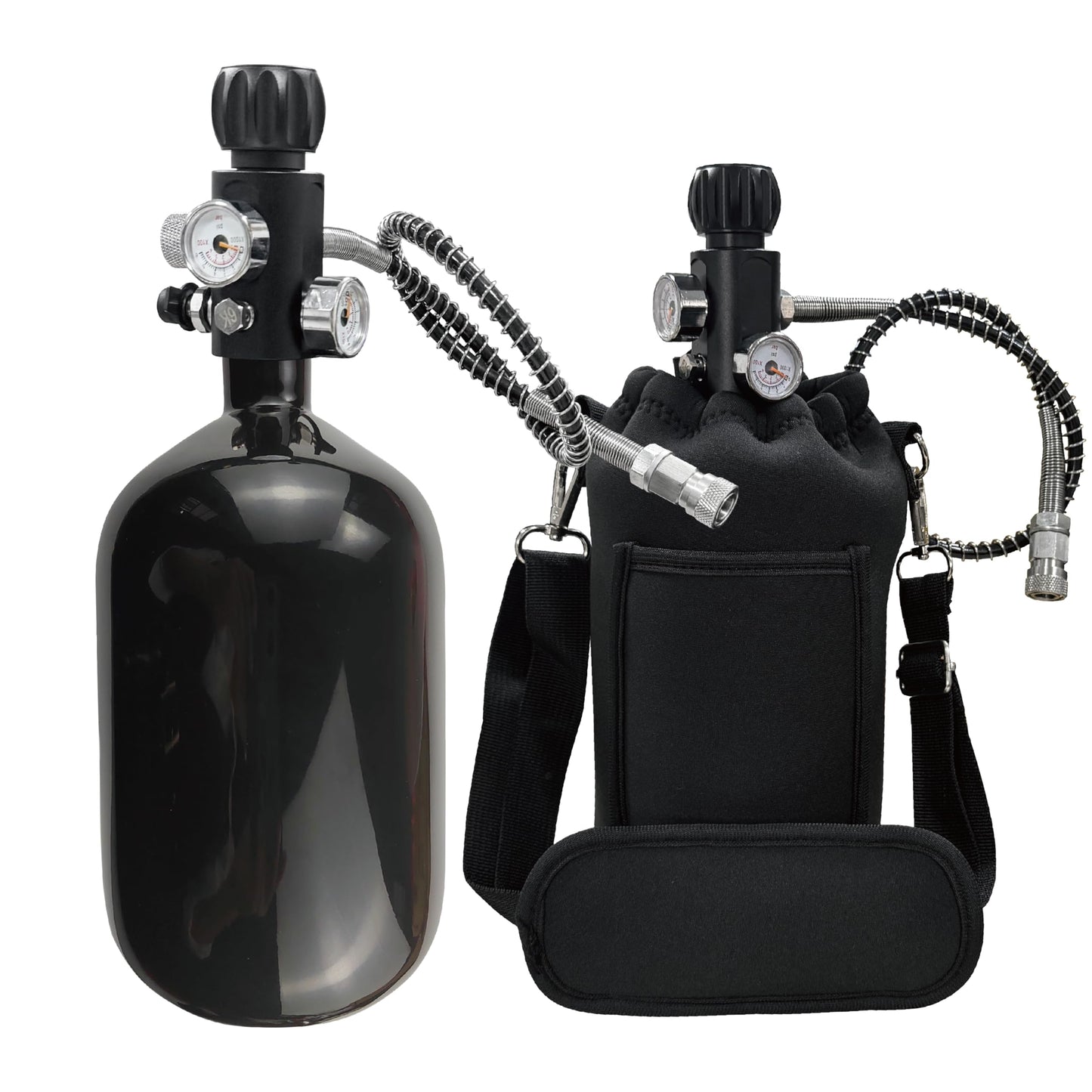 DOT 68ci 4500psi Black Carbon Fiber Paintball Tank With Dual Gauge Valve