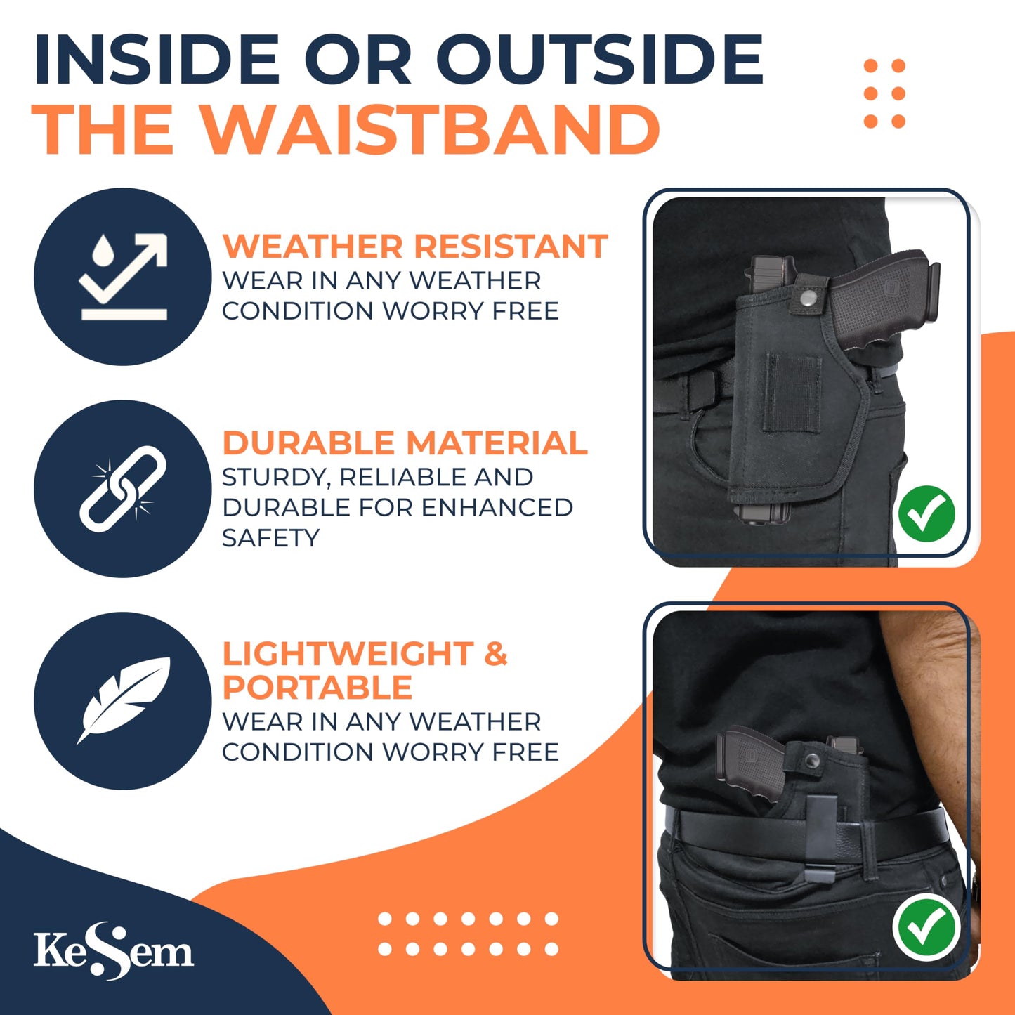 Universal Gun Holster for Men & Women, Concealed Carry Belt Holster for Pistols Right/Left Hand Draw, IWB/OWB 9mm for Glock, M&P Shield Fits Most Handgun Brands