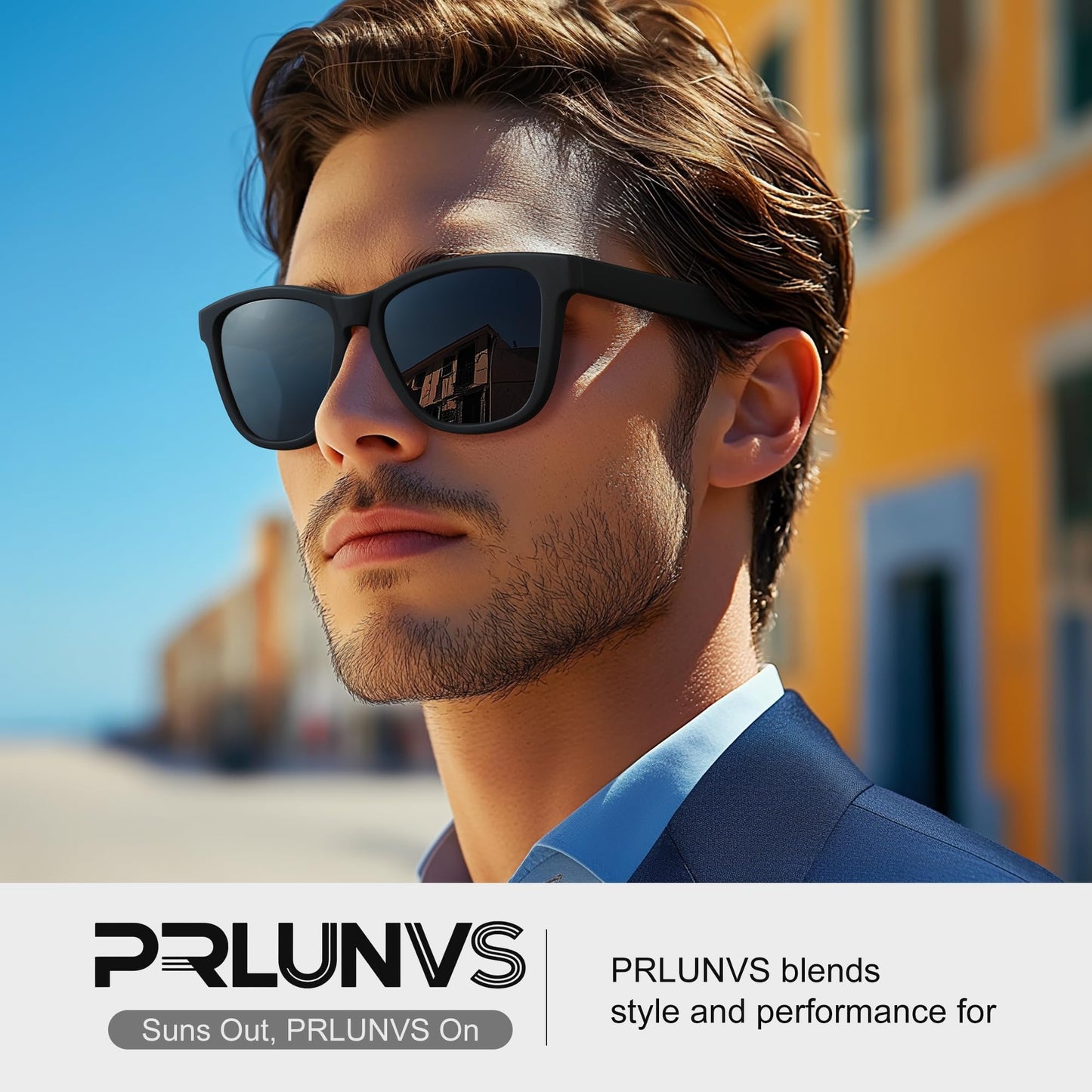 PRLUNVS Polarized Sunglasses for Mens Womens - Fashion Men Sun Glasses Shades for Driving Fishing Lightweight UV Protection Black