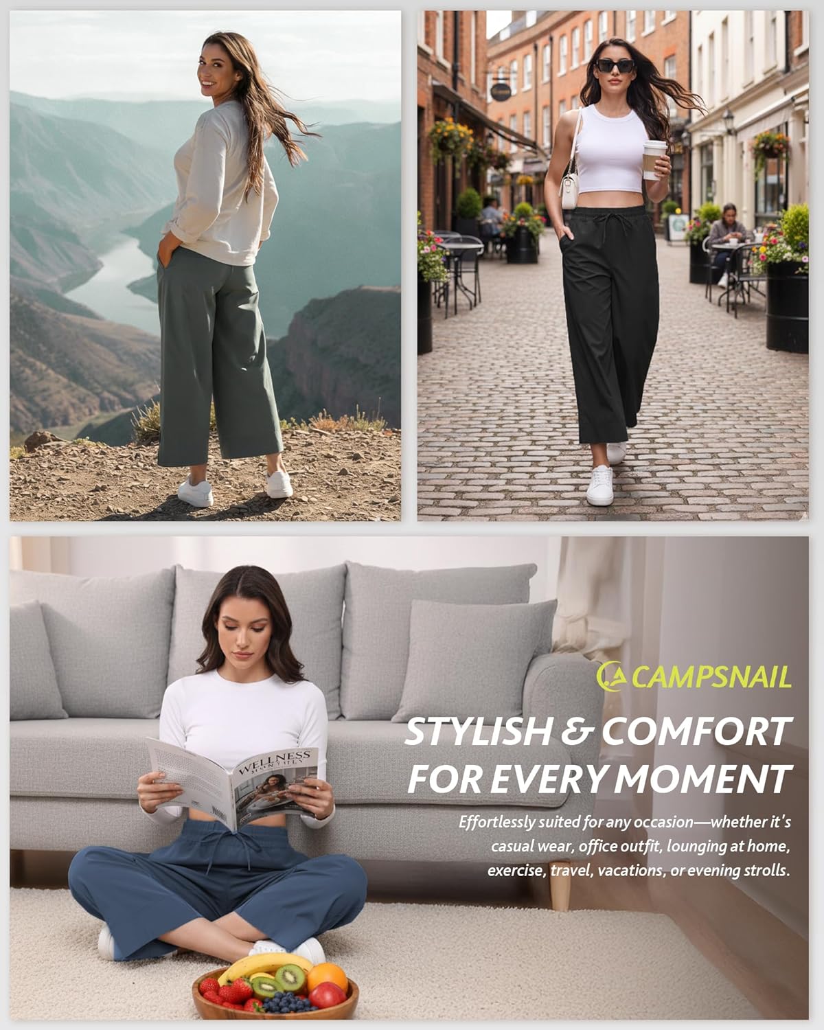Campsnail Wide Leg Capri Pants for Women - Lightweight Casual Summer Yoga Pants | 25"/29" Sizes