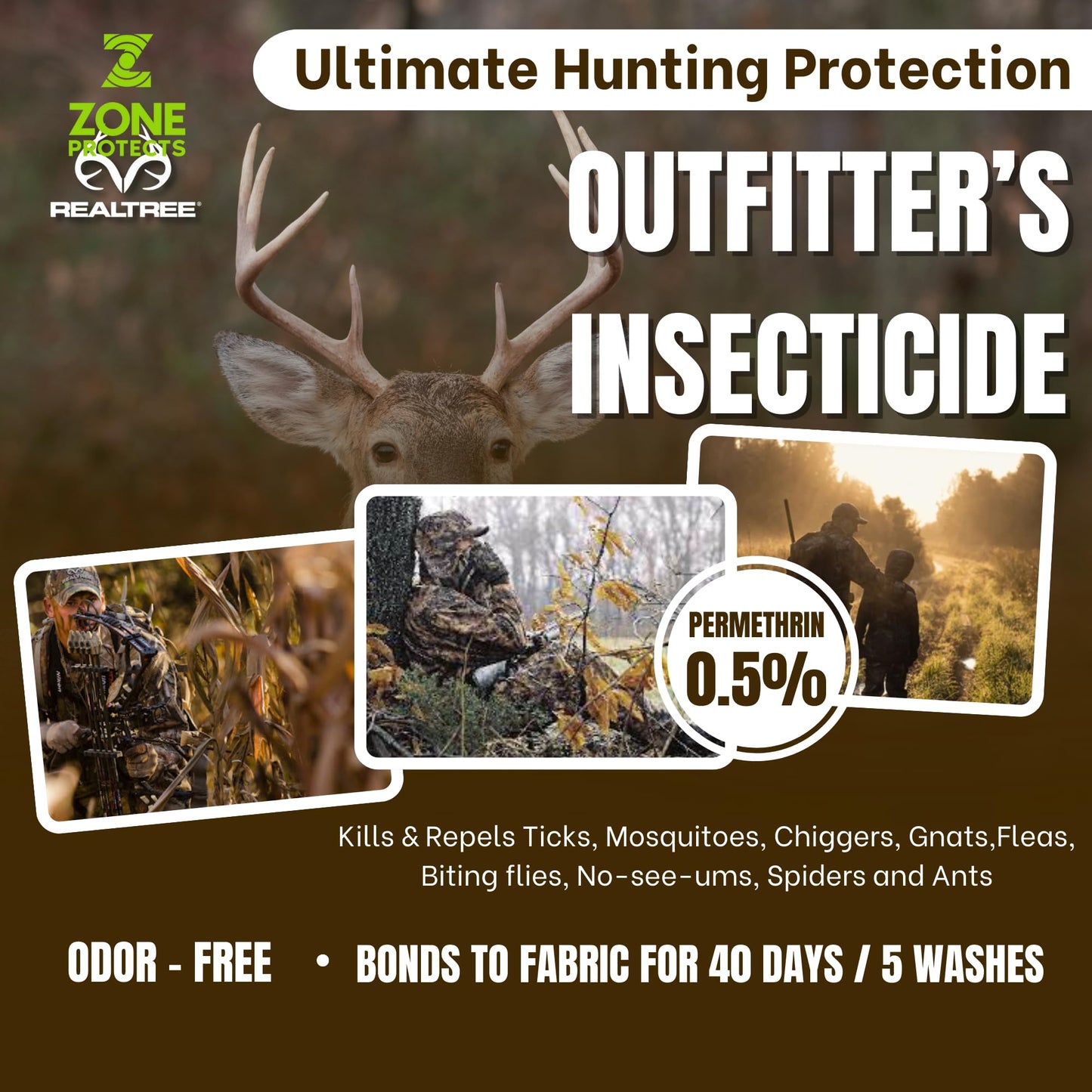 Zone Protects Realtree Invisible Hunter Permethrin Insecticide - 10oz Continuous Spray, Protects Gear & Tents, 0.5% Permethrin, Kills on Contact