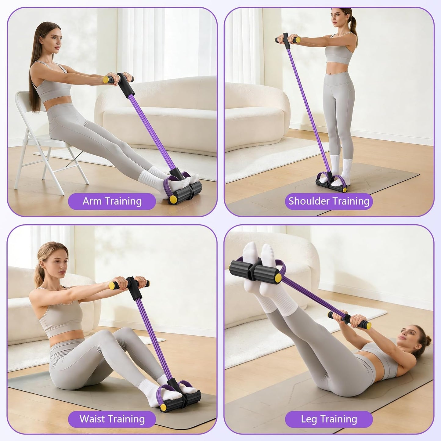 Skiennix Upgraded Pedal Resistance Band - Durable Exercise Tool with 6 Tension Ropes for Core & Legs