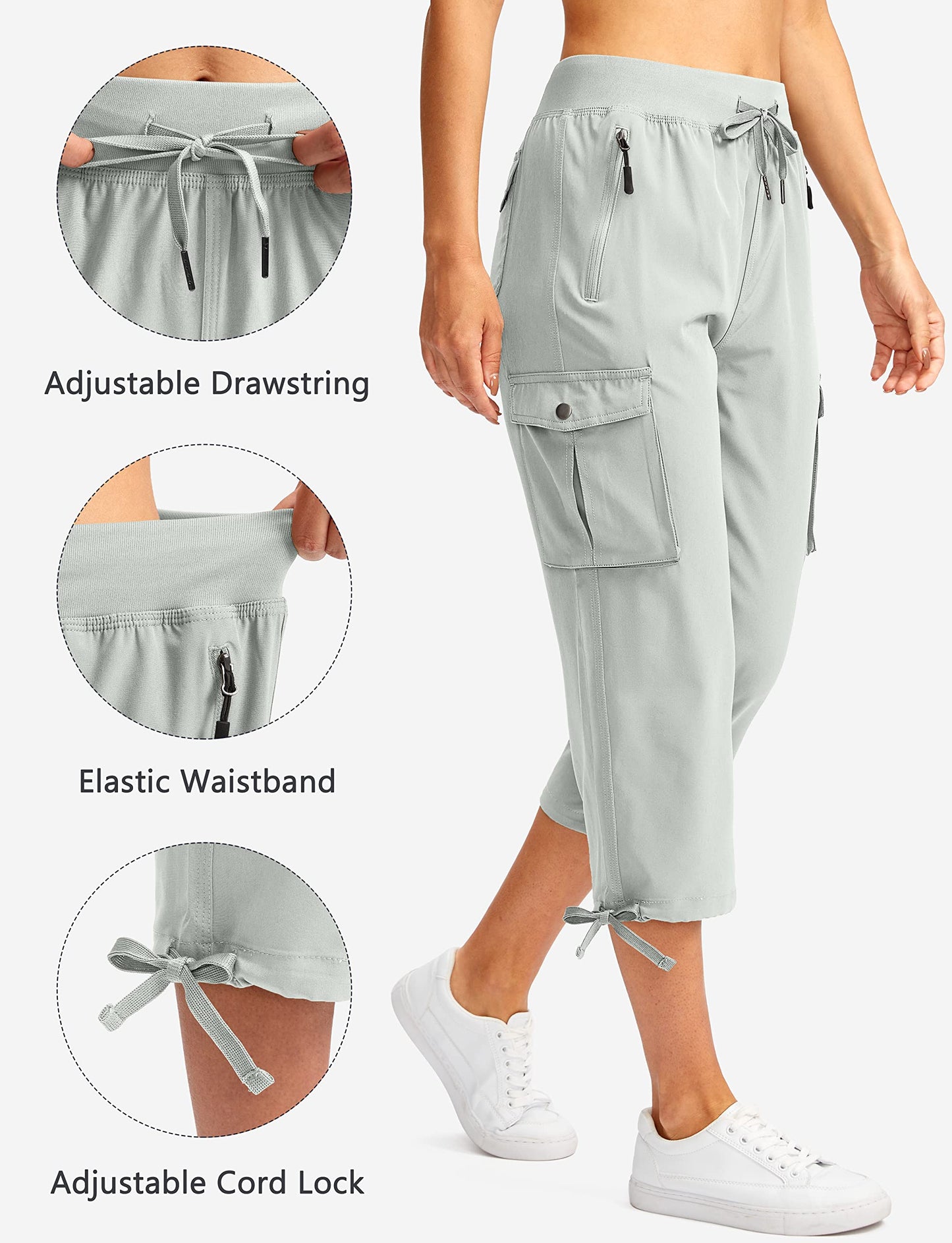 Soothfeel Women's Cargo Capris Pants with 6 Pockets Lightweight Quick Dry Travel Hiking Summer Pants for Women Casual (Pale, S)