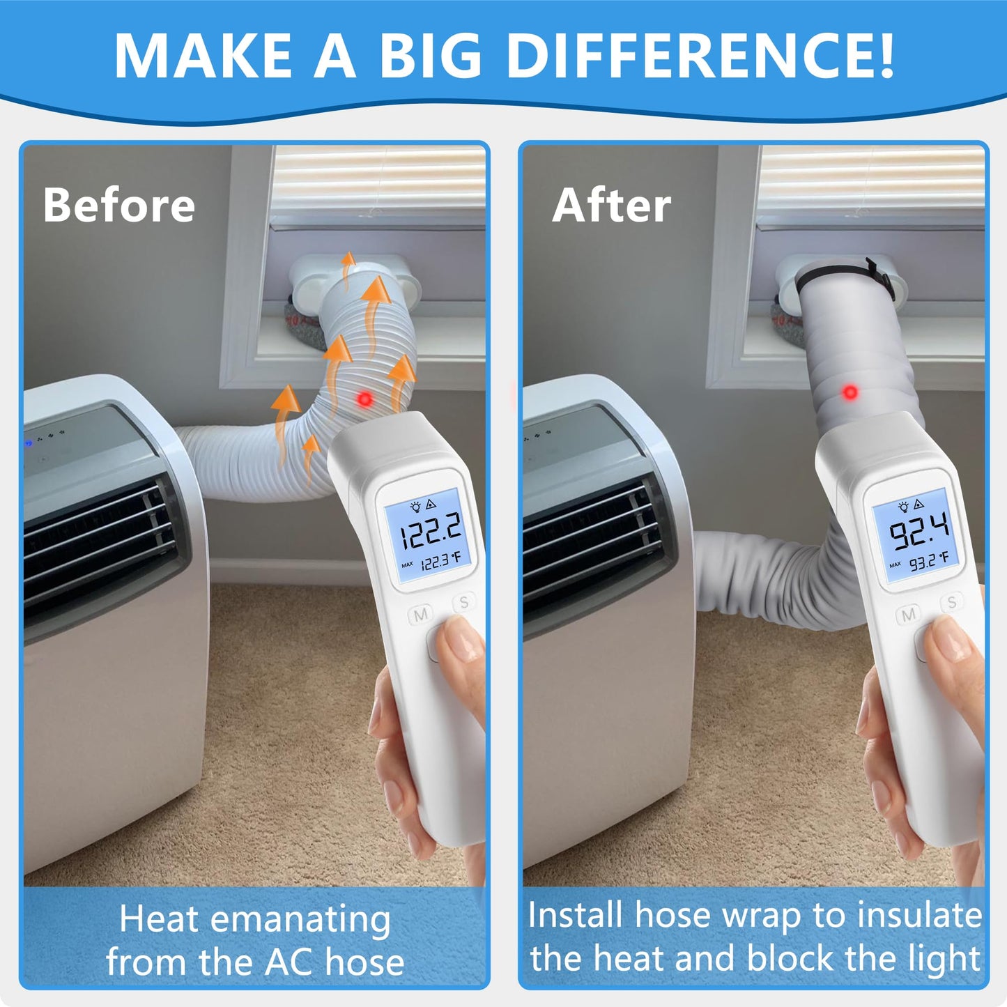 Portable Air Conditioner Hose Cover, Portable AC Hose Duct Vent Insulation Sleeve AC Hose Insulated Cover Wrap for 5" & 5.9" Diameter AC Exhaust Hoses Tube for Heat Reduction