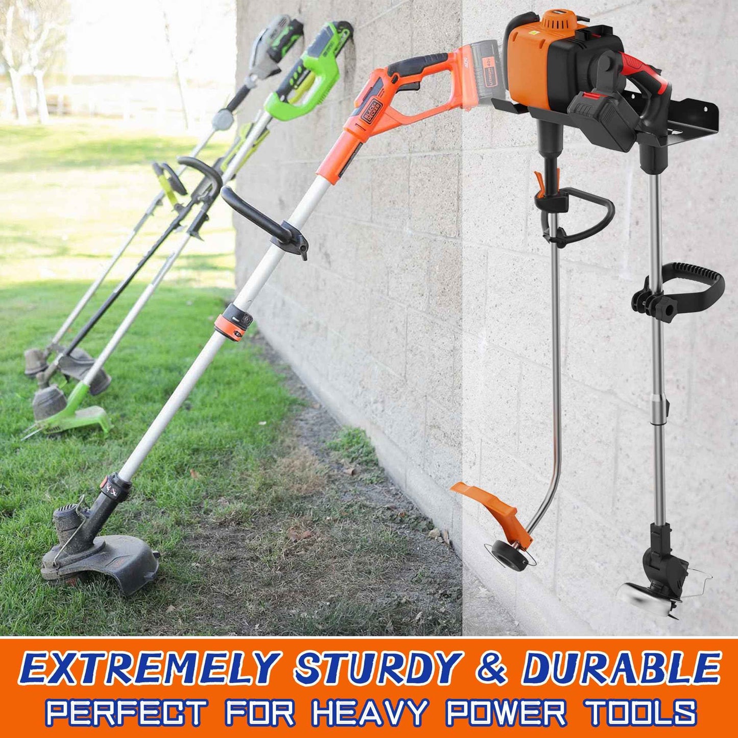 ULIBERMAGNET Garage Weedeater Rack,Wall Mount 2 Slot Utility Storage Rack for Garden Tool,Grass Trimmer,Hedge Weedeater,Chainsaw,Heavy Duty Steel Weeder Eater Trimmer Holder for Shed,Garage,Workshop