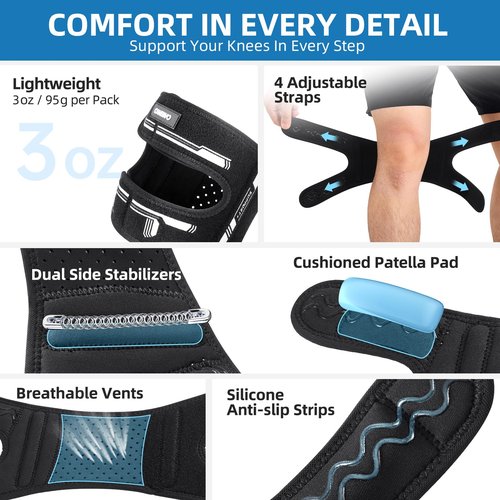CAMBIVO Patella Tendon Support Knee Brace for Women & Men, Adjustable Knee Strap with Gel Pad & Side Stabilizers, Breathable Lightweight Knee Support for Running, Training & Daily Use (Black, L/XL)
