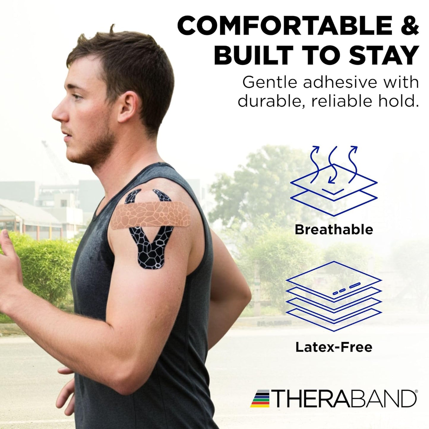TheraBand Kinesiology Tape - Long-Lasting Beige Athletic Tape with XactStretch Indicators | Latex-Free & Water Resistant for Shoulder, Back & Knee