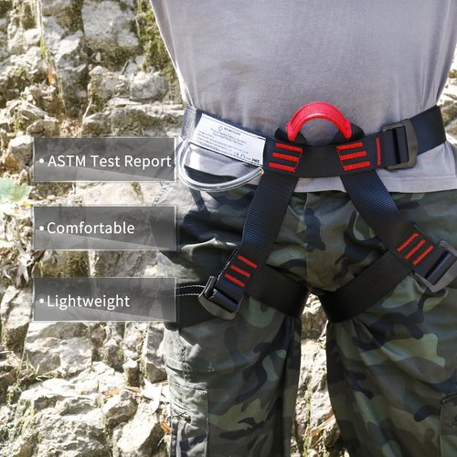 NewDoar Adjustable Thickness Climbing Harness,CE Certification Wider Half Body Harness for Rock Rappelling Fire Rescuing Tree Climbing Gear (Black)