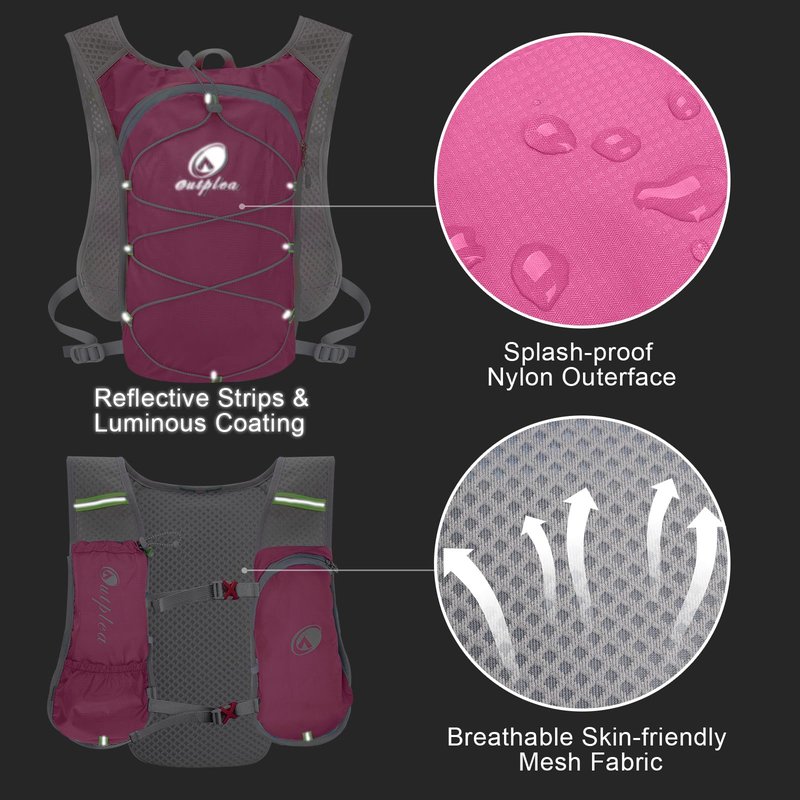 Outplea Lightweight Hydration Backpack with 2L Water Bladder, Small Water Backpacks Running Vest for Men Women, Hydropack Daypack for Hiking Cycling Running Marathon Trail Skiing, Pink