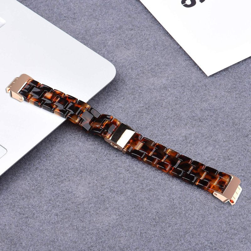 Wongeto Compatible Fitbit Inspire 2 & HR Bands for Women, Resin Strap Bands Accessories (Rose Gold+Tortoise)