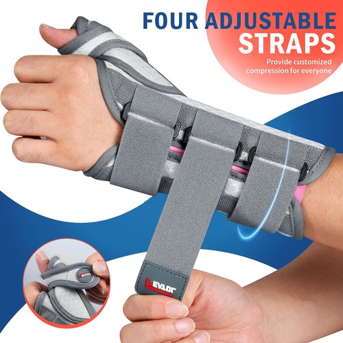 FEATOL Carpal Tunnel Wrist Brace - Night Support Thumb Spica Splint for Left Hand | Medium/Large, White/Pink
