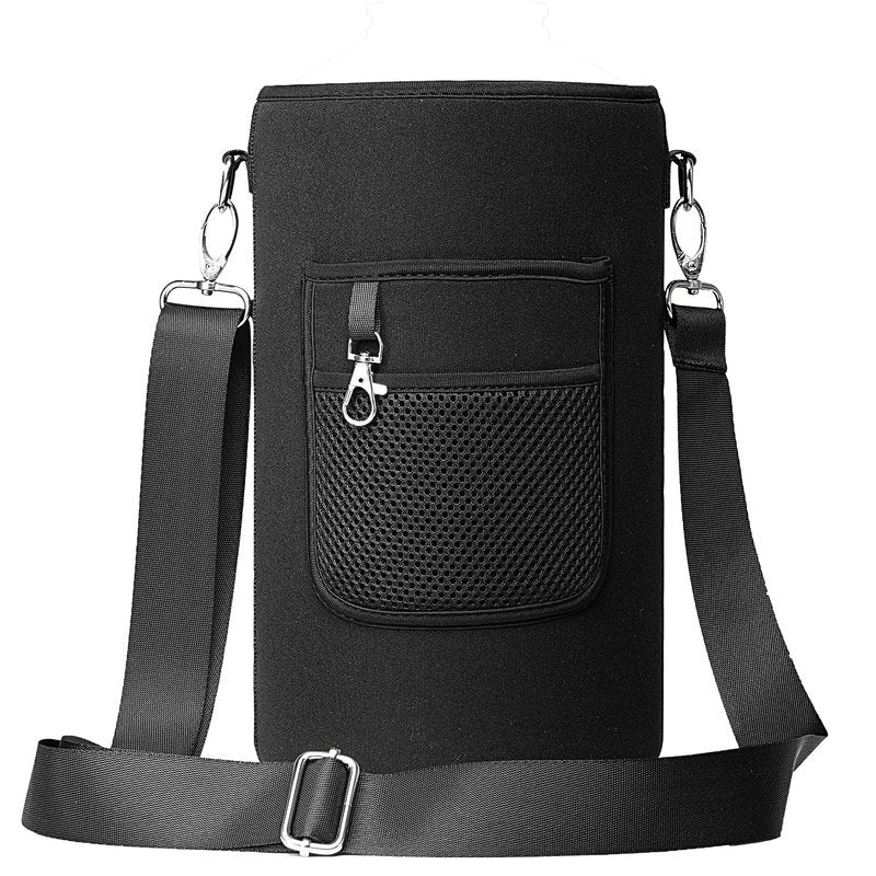 BUZIO Water Bottle Holder Carrying Pouch for Hydroflask 128oz Insulated Bottle- Carry Bag Sleeve with Phone Pocket and Adjustable Padded Shoulder Strap for Men Women Hiking Running Travelling