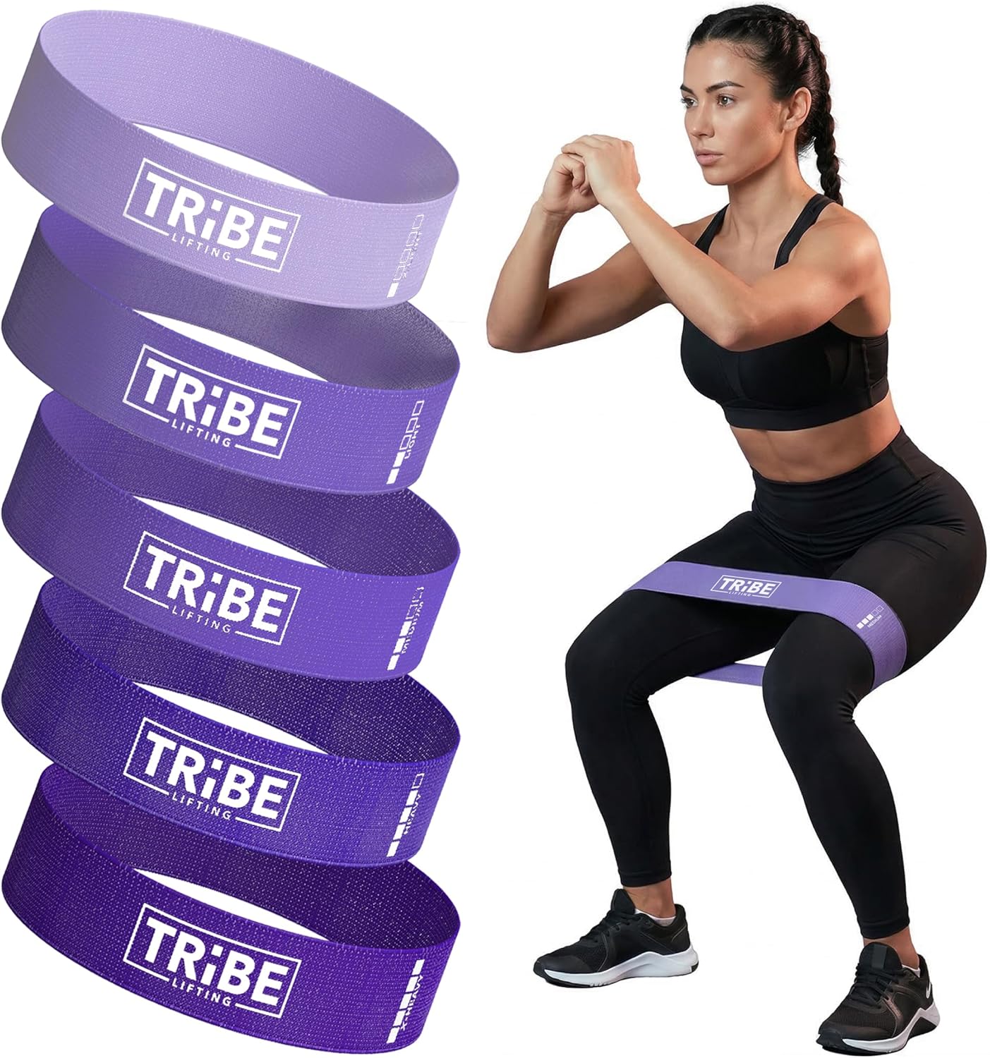 Tribe Lifting Fabric Resistance Bands - 5-Piece Set for Legs & Glutes | Durable Workout Bands for All Fitness Levels