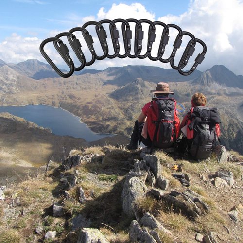 Locking Carabiner Clip, Vonpri 3 Inch D Ring Clips Spring Snap Key Chain Hook Screw Gate Aluminum Carabiners for Outdoor Travel Camping Fishing Hiking Backpack (Black 12Pack)