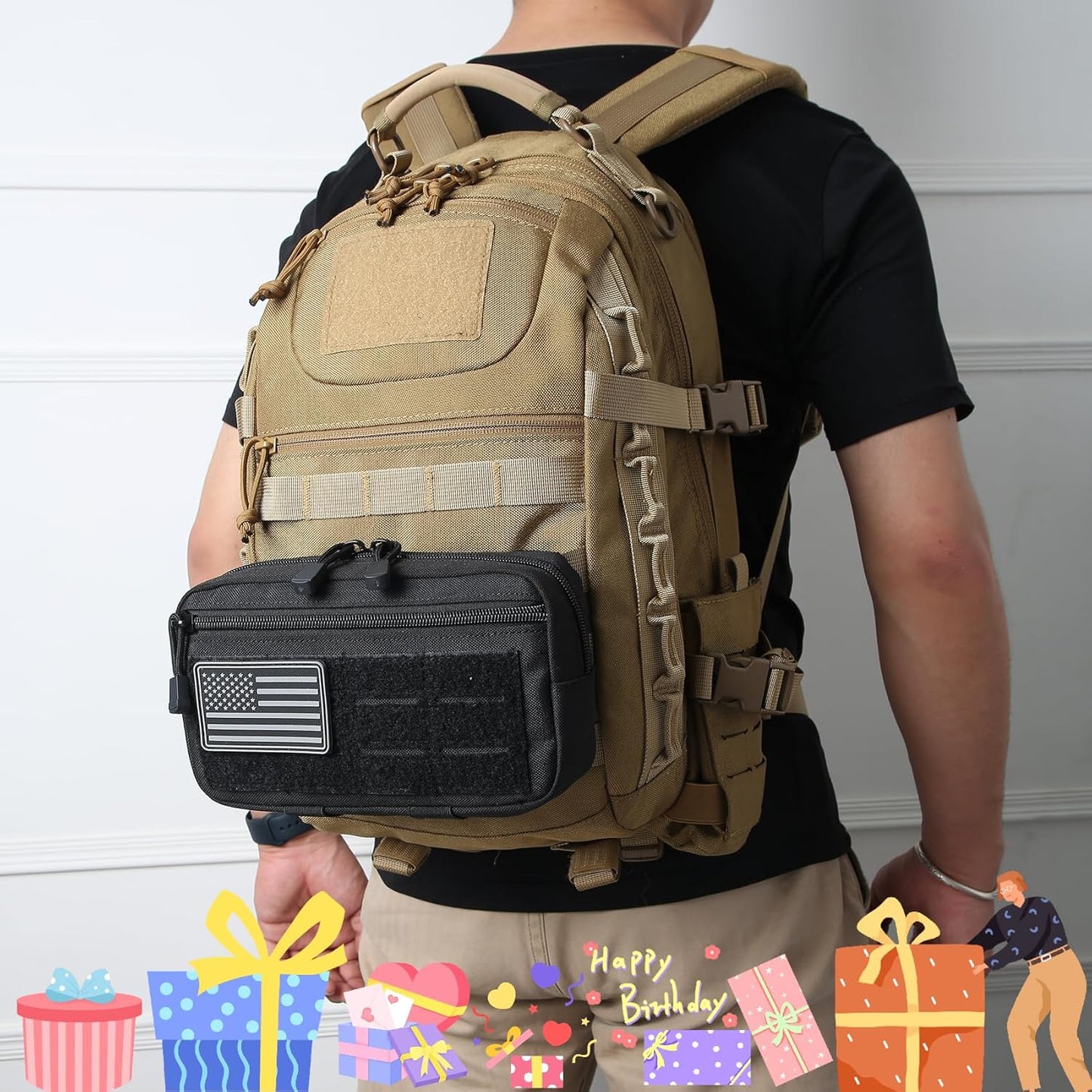 Skiennix Tactical Molle Admin Pouch - 2 Pack with US Flag Patch & Keychain | Utility EDC Tool Bag