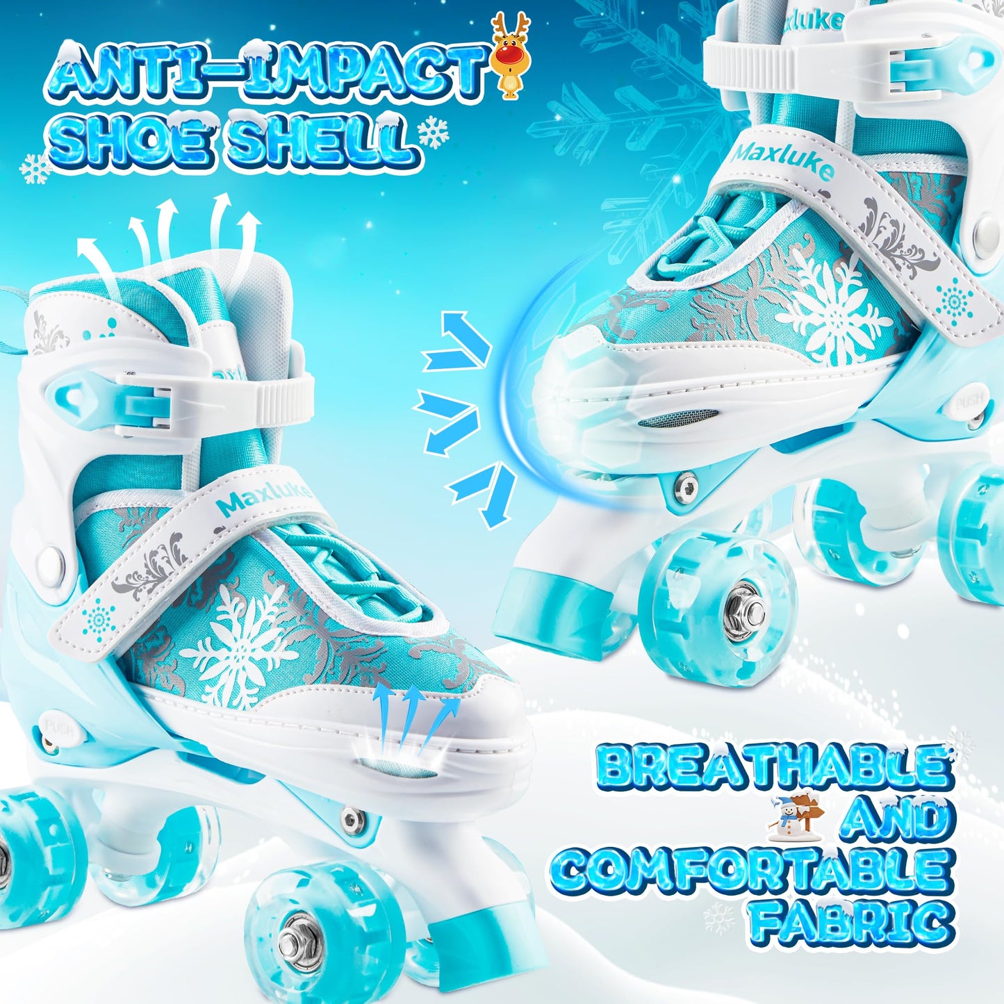 Rotayi Snowflake Roller Skates for Girls,4 Size Adjustable Kids Roller Skates with All Light Up Wheels for Toddler Teens Beginners, Ideal Birthday for Indoor Outdoor Use