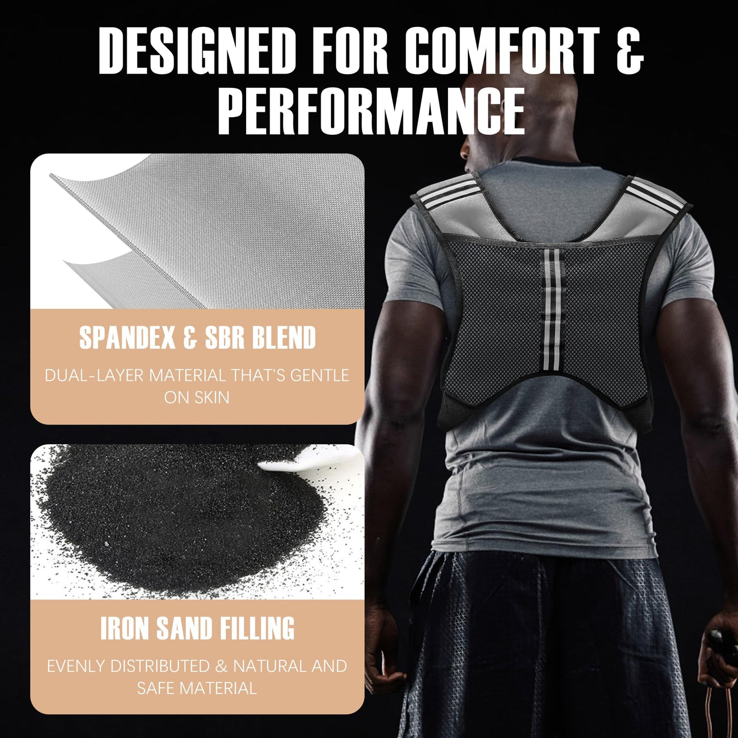 NATURELUX Weighted Vest with Reflective Stripe and Adjustable Buckle Straps, Grey, 30 lbs