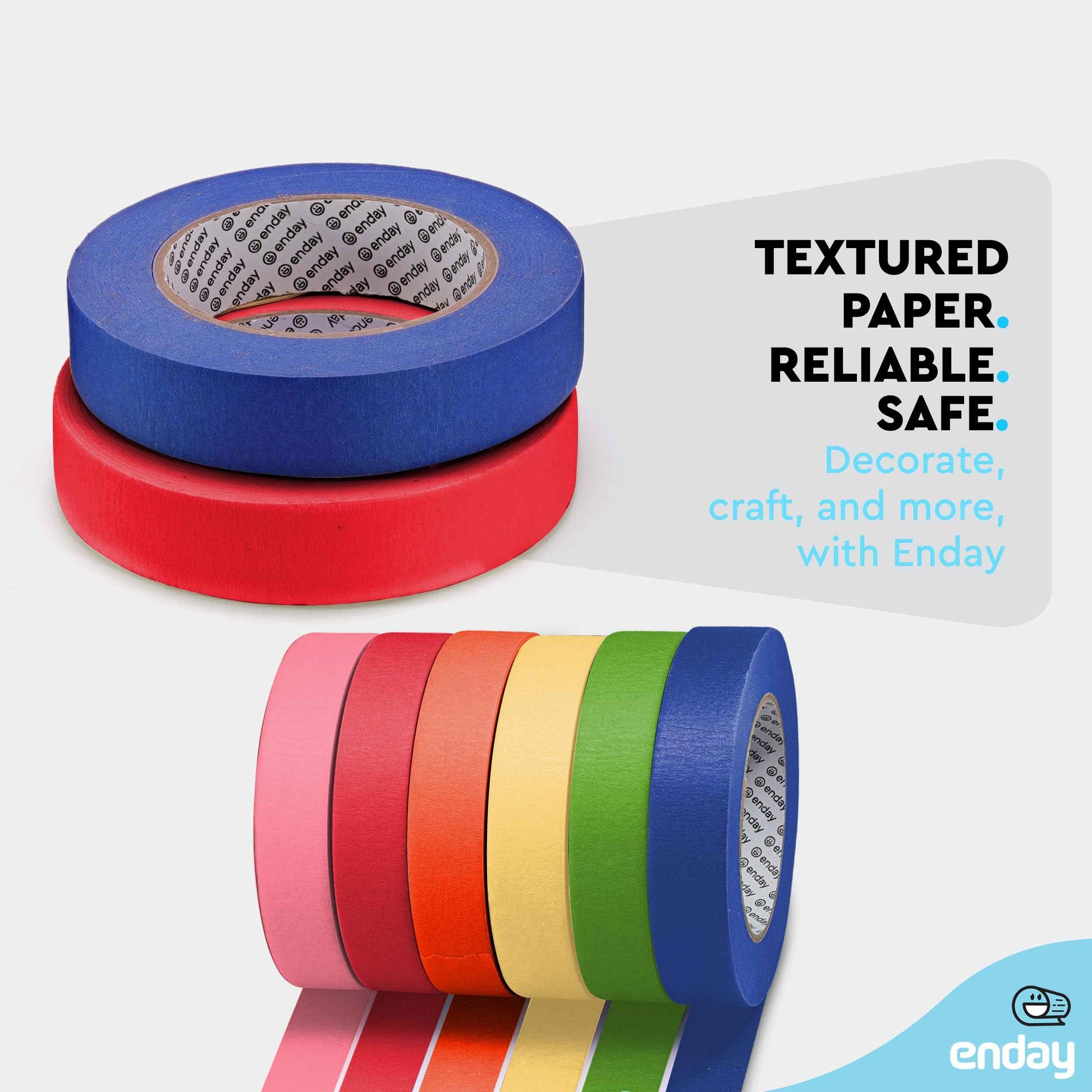 Enday Colored Masking Tape (6 Pack) 1080 Ft x 1 in - Colored Masking Tape 1 inch Wide x 180 Feet (60 Yards) per roll - Painters Tape, Great for Arts Crafts & Labeling