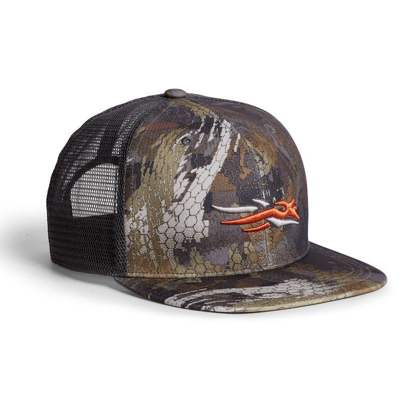 SITKA Trucker Hat - Adjustable Outdoor Camo Snap Back Hat for Men, Optifade Waterfowl Timber, One Size Fits All
