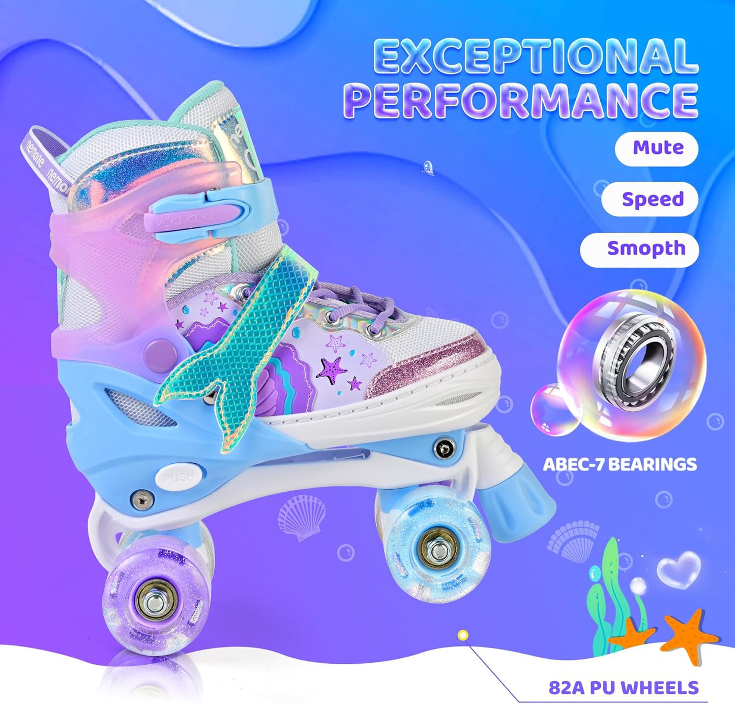 NEMONE Adjustable Light-Up Roller Skates for Girls | Purple & Blue | Perfect for Beginners & Toddlers