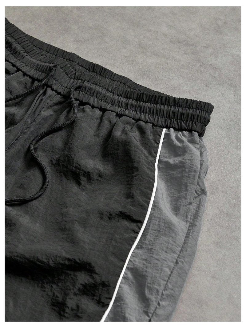 SHENHE Men's Y2k Wide Leg Color Block Baggy Parachute Pants Hip Hop Track Trousers Streetwear Black X-Large
