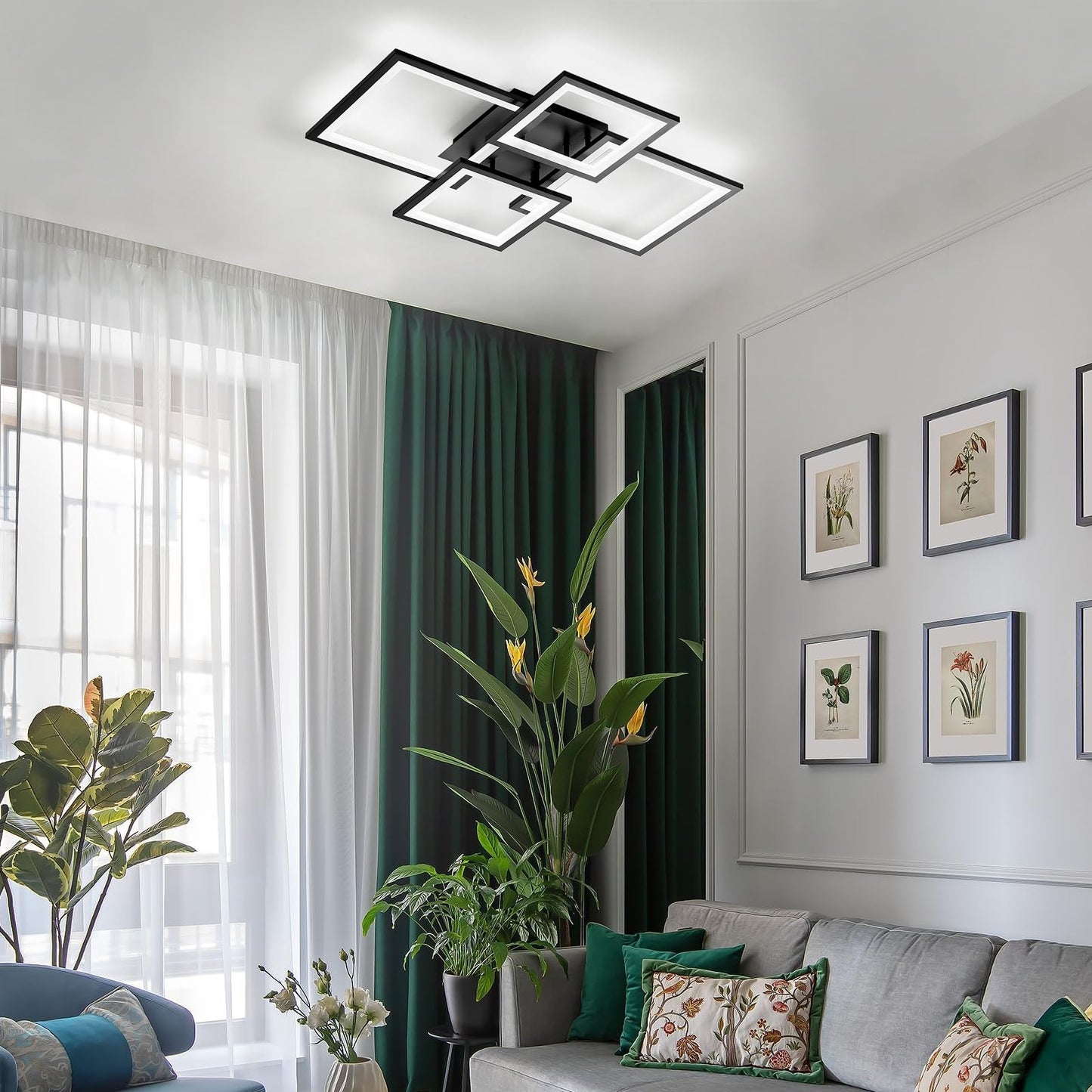 EIDISUNY Modern LED Ceiling Light, Square LED Flush Mount Ceiling Light, Dimmable Kitchen Light Fixtures with Remote&APP, Close to Ceiling Lighting Fixture for Dining Room Kitchen Living Room Bedroom