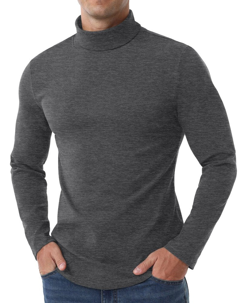 Askdeer Men's Turtleneck Shirts Cotton Long Sleeve Thermal Pullover Sweater Lightweight Thermal T-Shirts Dark Gray