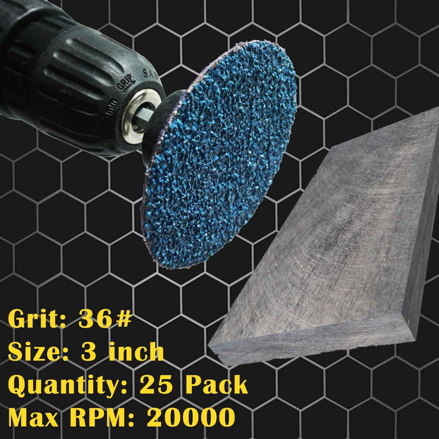 Crossarctic Zirconia 3 inch Sanding Disc R-Type Quick Change Disc(36 Grit) for Die Grinder - 25 Pack (Upgraded)