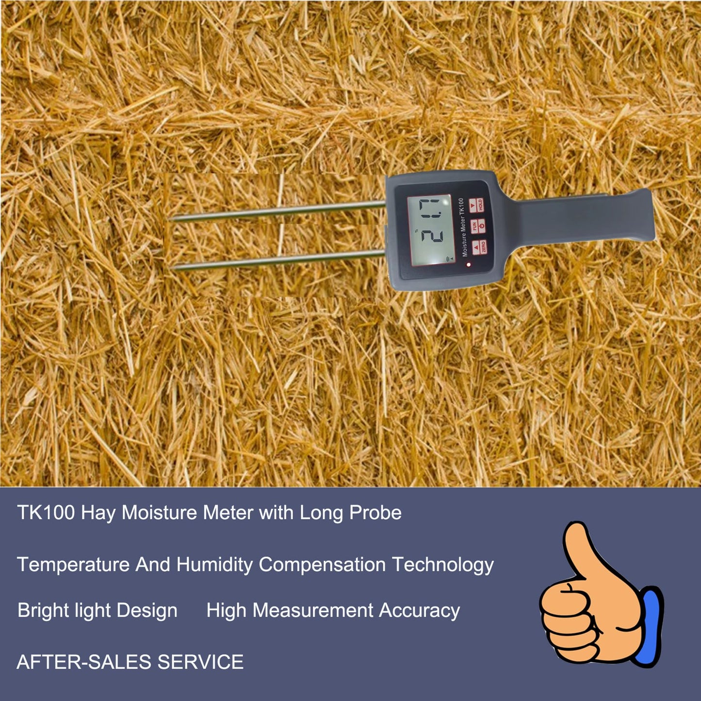 𝐔𝐩𝐠𝐫𝐚𝐝𝐞 TK100H Hay Moisture Tester Probe, Precision Hay Moisture Meter With Long Probe, Easy Measurement of Hay, Hay Moisture Meter, Preventing Spoilage And Mold, 5 Years Warranty