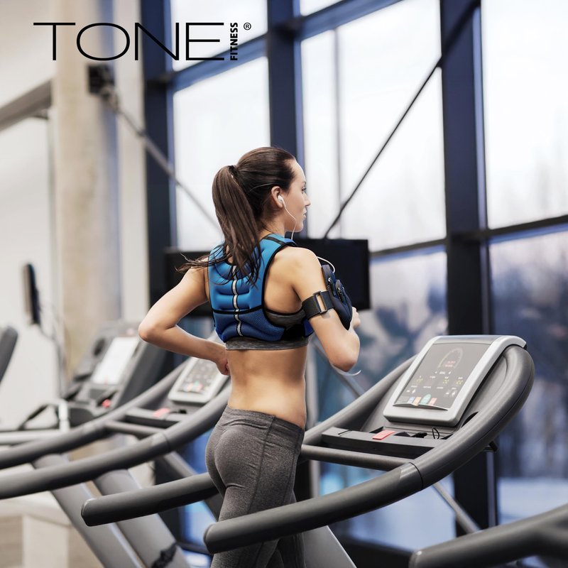 TONE Fitness 8LB Weighted Vest Gray – Unisex Workout Vest with Phone Pouch, Reflective Strips, and Adjustable Fit for Walking, Running, Cardio, and Strength Training