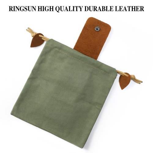 RingSun Waxed Canvas Mushroom Foraging Bag, Collapsible Outdoor Camping Foraging Pouch,Leather Bushcraft Belt Tinder Dump Pouchs