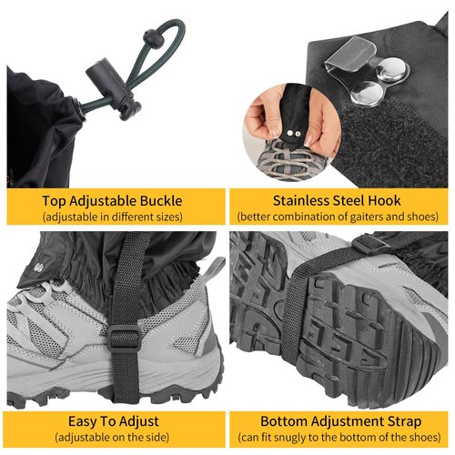 Budlgyexi 2PCS Gators for Hiking Boots-Gaiters for Hiking, Waterproof, Sandproof and Anti-Mosquito Bites for Muddy Ground, Desert and Garden (Black)