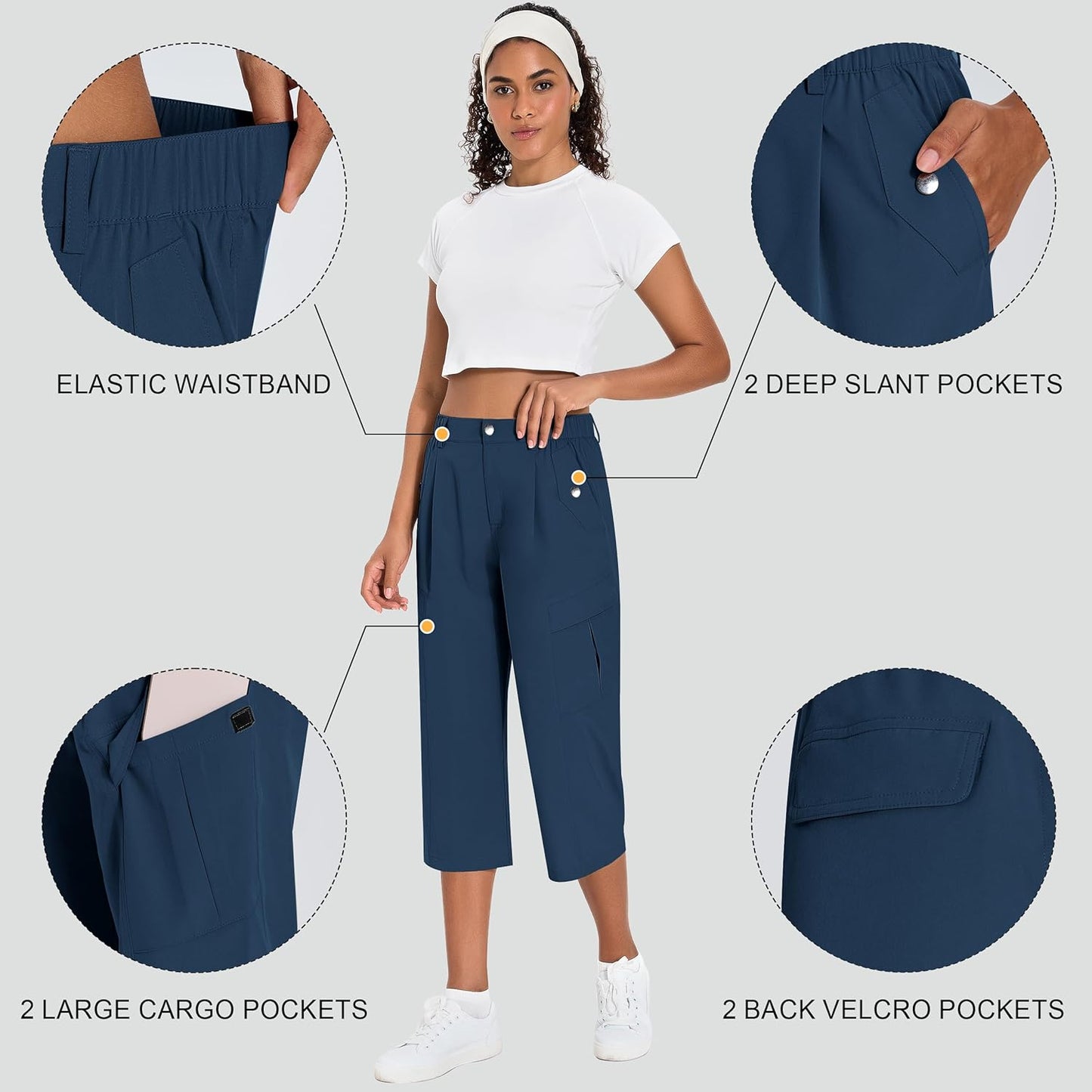 Skiennix Women's Cargo Capris - Lightweight Quick-Dry Hiking Pants | Water-Resistant with 6 Pockets