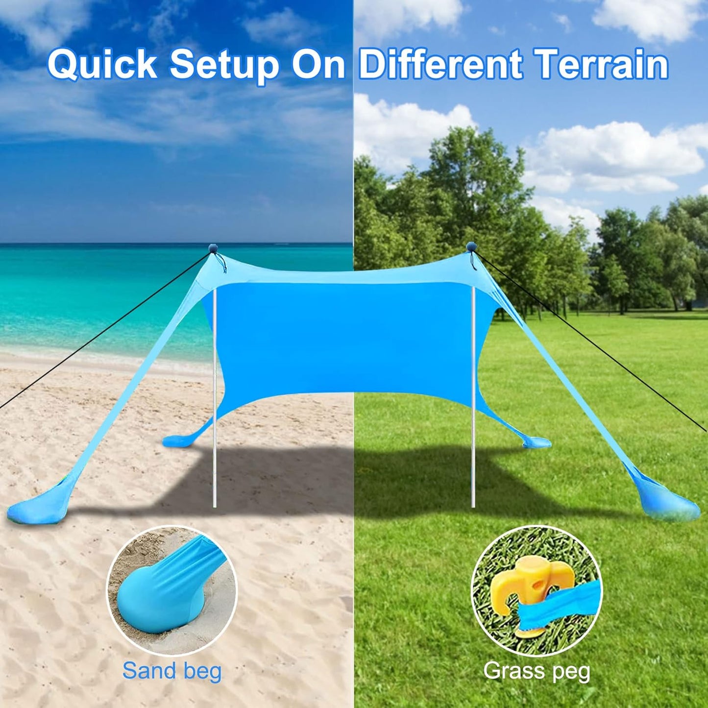 Skiennix Beach Canopy Tent - UPF 50+ UV Protection Sun Shade with Sandbags, Poles & Anti-Wind Ropes