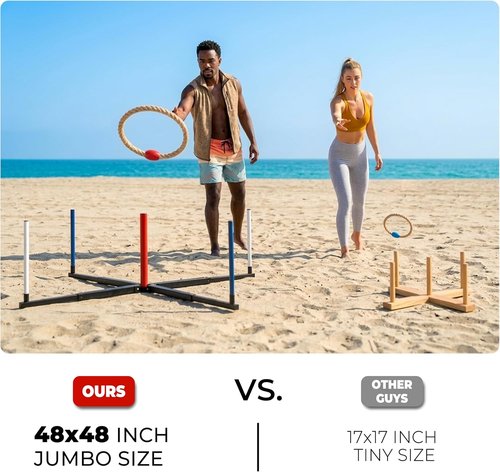 Giant Ring Toss Game - 48" Expandable Base with 10" Steel-Core Rings | Outdoor Family Fun & Tailgating