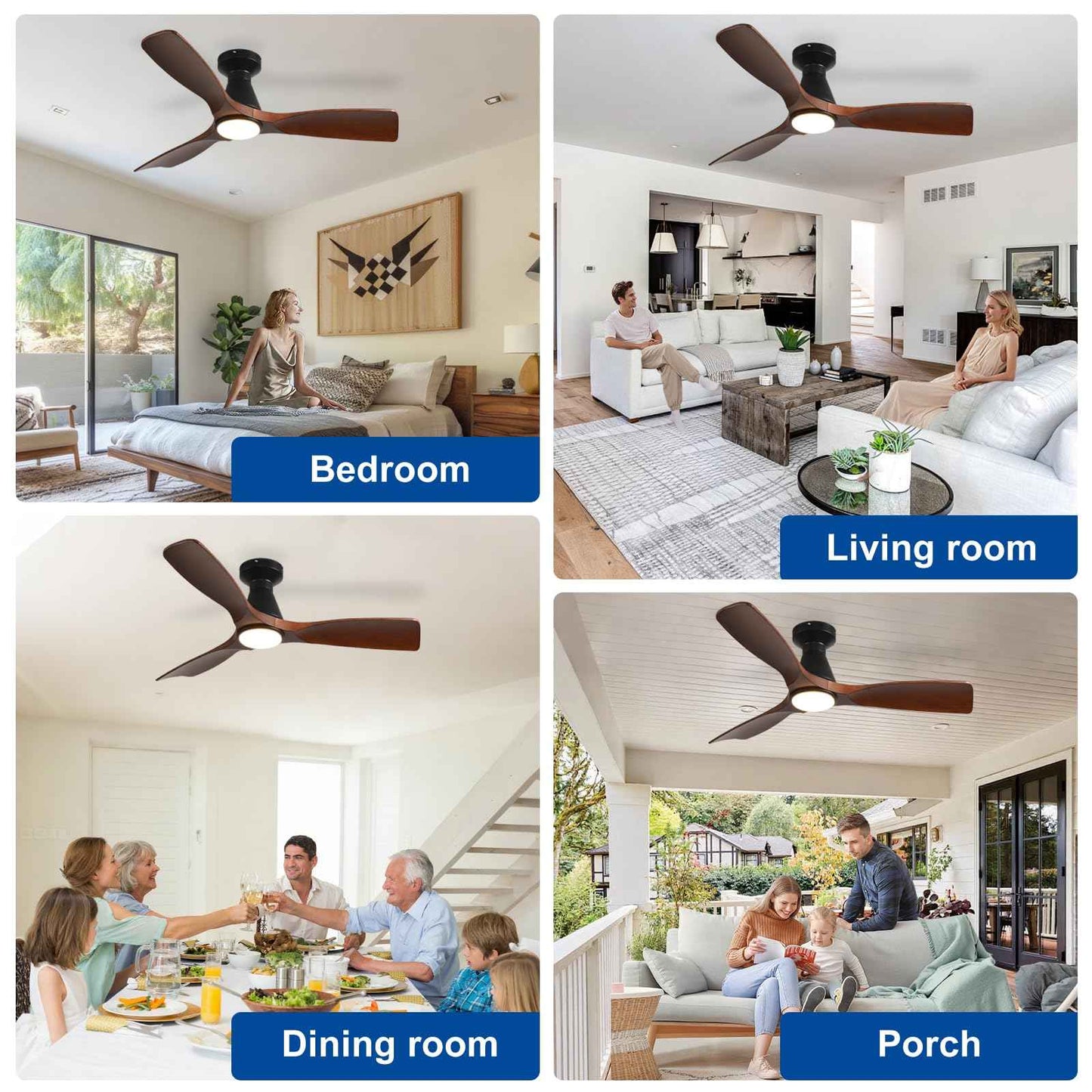 DLLT 42-Inch Ceiling Fans with Lights: Flush Mount Ceiling Fan 3 Blades for Indoor Outdoor - Dimmable Ceiling Fan with Remote APP Control Noiseless DC Motor for Low Profile Bedroom