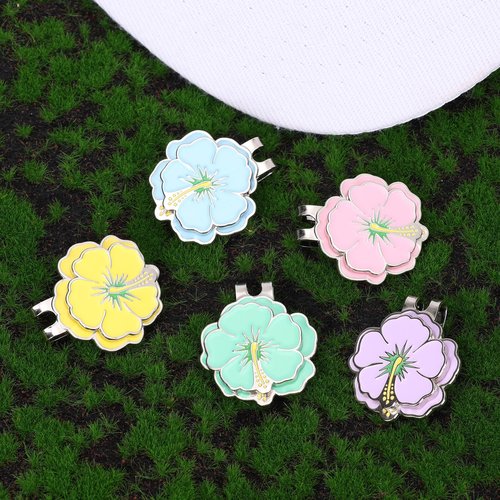 lasuroa 5pcs Magnetic Golf Ball Markers for Women, Stainless Steel Flower Golf Ball Marker Hat Clip for Women Hat Bag Decoration