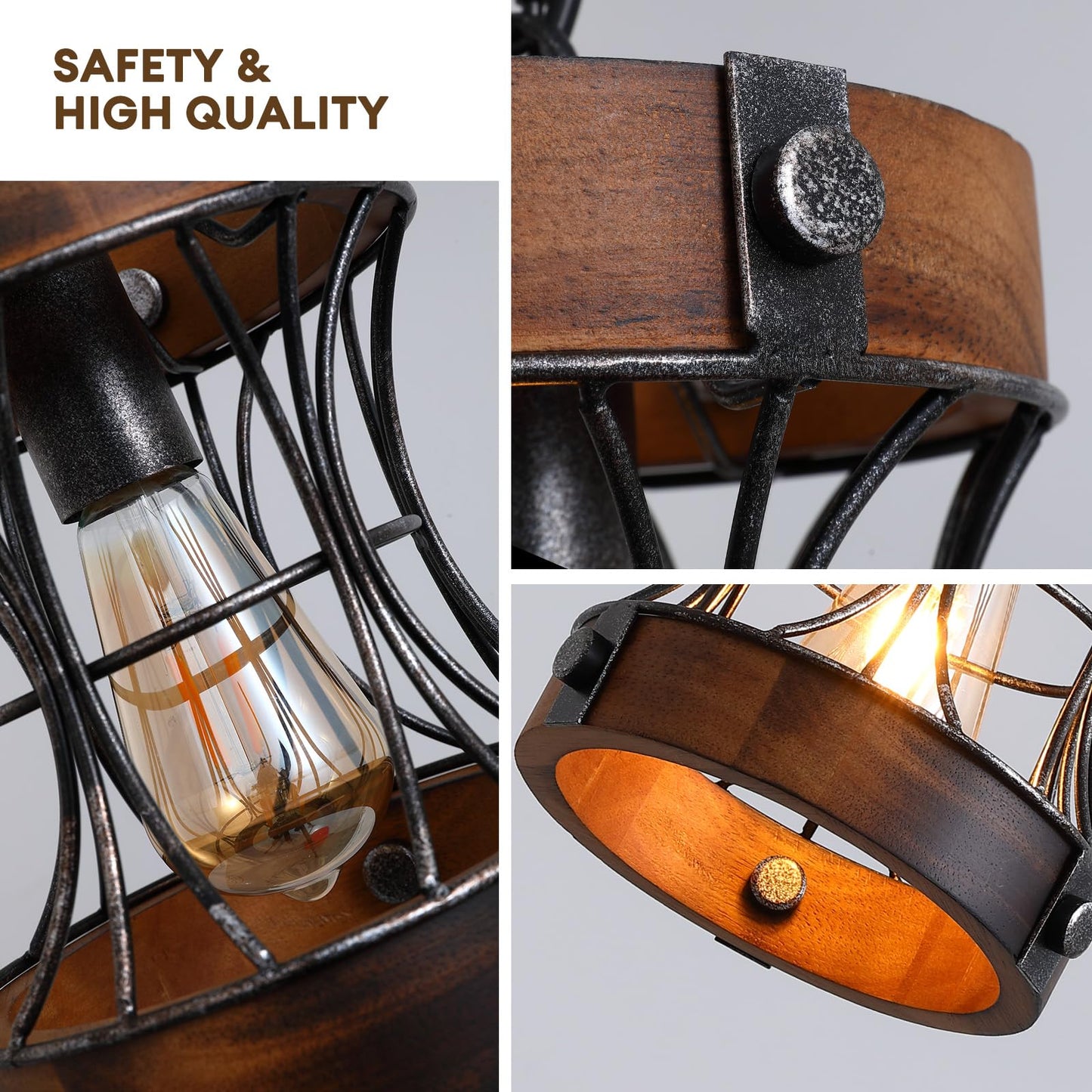 Rustic Chandelier, Modern Farmhouse Chandeliers for Dining Room, Wood Pendant Lights for Kitchen Island Foyer Hallway Bar, 1-Light Retro Rustic Light Fixtures for All Ceilings D 7.5" x H 8.8"