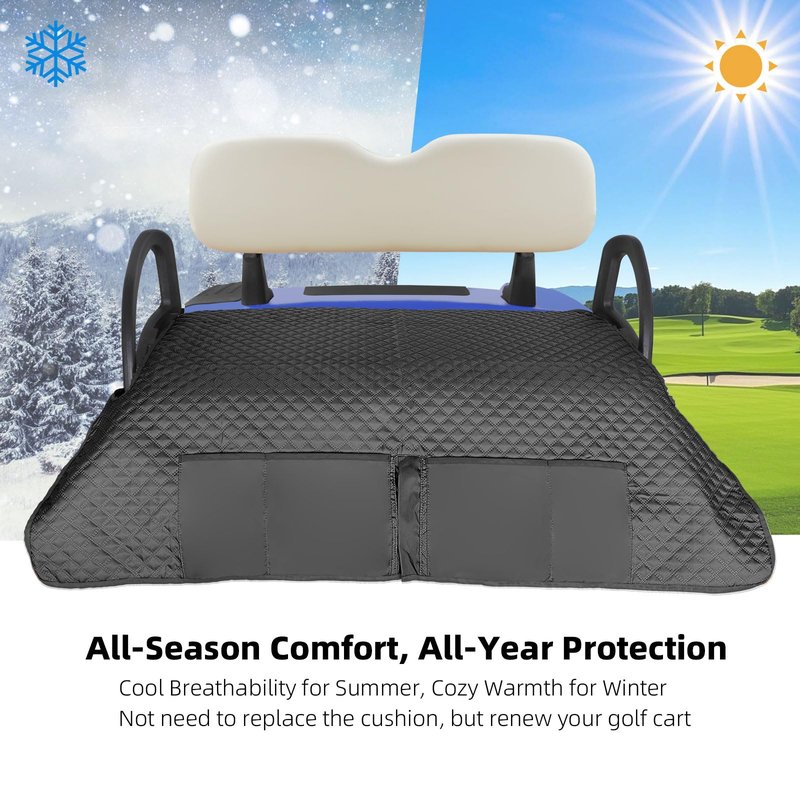 Roykaw Golf Cart Seat Cover, Golf Cart Seat Blanket w/Double Layer Universal Compatible with EZGO TXT RXV/Club Car DS Precedent 2 Seat Golf Carts, w/ 4 Storage Pockets, Easy to Use & Clean, Black