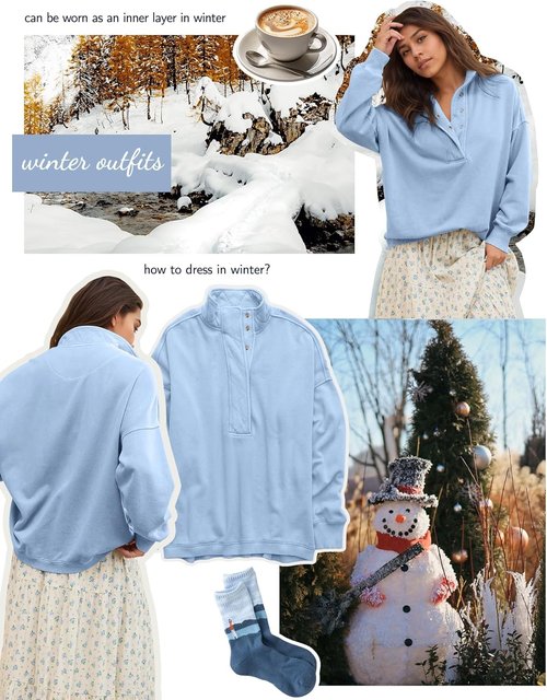 Gacaky Oversized Casual Sweatshirt - Long Sleeve Button Henley Neck Pullover for Women