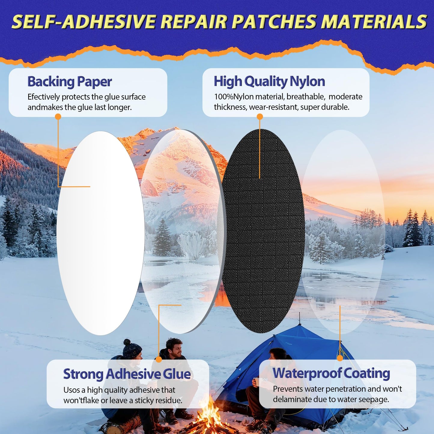 Down Jacket Repair Patch Kit, Outdoor Gear Tenacious Repair Tape, Self Adhesive Fabric Patches for Clothes, Waterproof Ripstop Nylon fabric Patch for Puffer Jacket, Coat, Tent (18 Pcs, Light Gray)