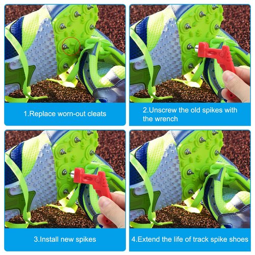 PATIKIL 3/8 Inch Steel Track Spikes, 120 Pack Sports Shoes Spikes Replacement Accessories with Spike Wrench for Long Jumping Running, Silver Tone