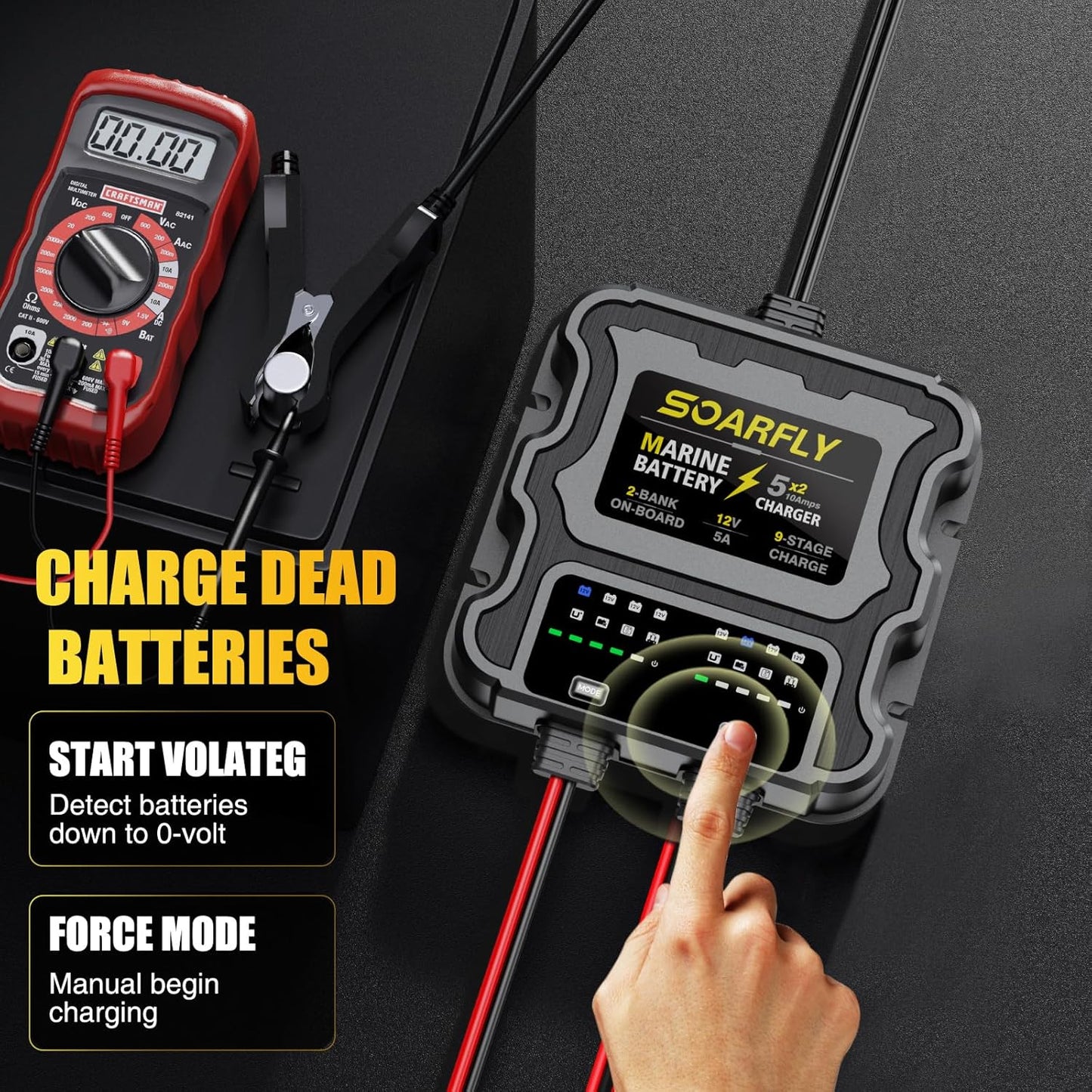 SOARFLY 12V Marine Battery Charger - 10A Waterproof Maintainer & Desulfator for SLA/AGM & Lithium Batteries